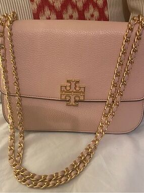 Tory Burch Blush Pink Pebbled Leather Chain Crossbody